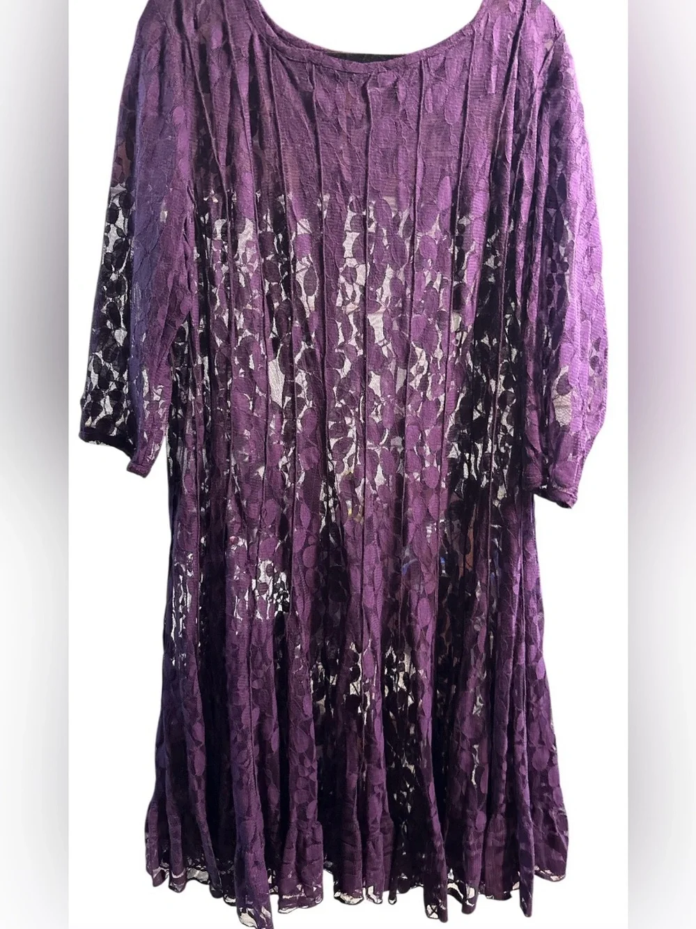 MSK Purple Lace Fit & Flare Dress with Satin Waist Tie - Picture 3 of 7